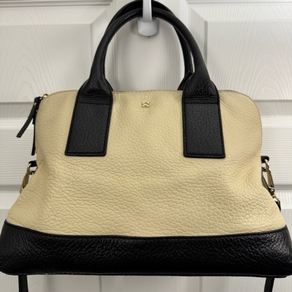 Kate Spade Leather Color-Block Satchel Bag - Black & Cream